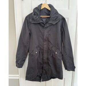 Bershka Dark Gray Utility Military Parka Jacket Women XL Drawstring Hood